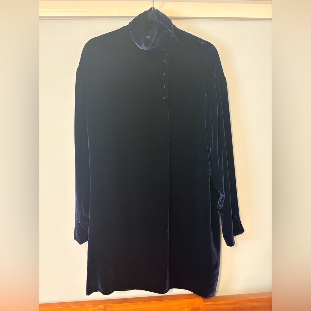 Vintage Ralph Lauren Silk Velvet Tunic Mini Dress Button Collar Turtleneck 90s 6 - Picture 14 of 14